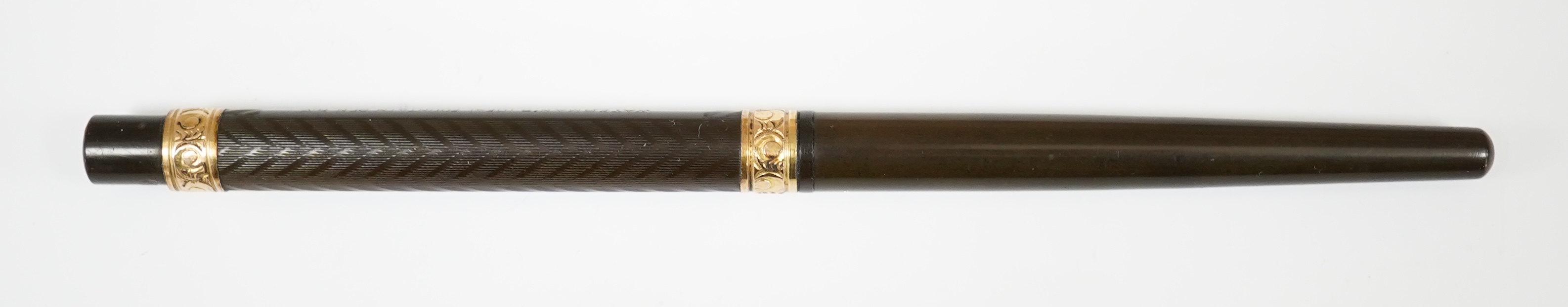 A Waterman No.22 taper cap Eyedropper with two ornamental gold filled bands